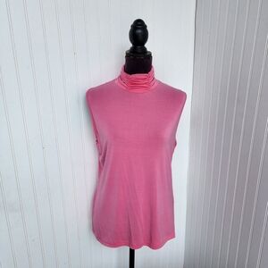 Asara Women's Soft Pink Sleeveless Turtleneck Blouse Top Sttetch Sz L Large